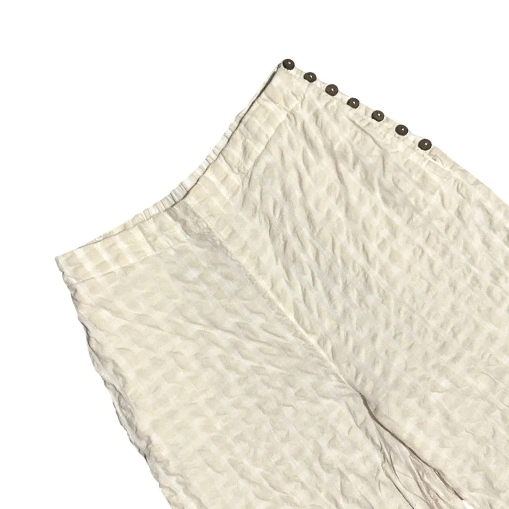 Free People High Rise Crop Pants White Ivory Cotton Crinkle Side Button Women XS